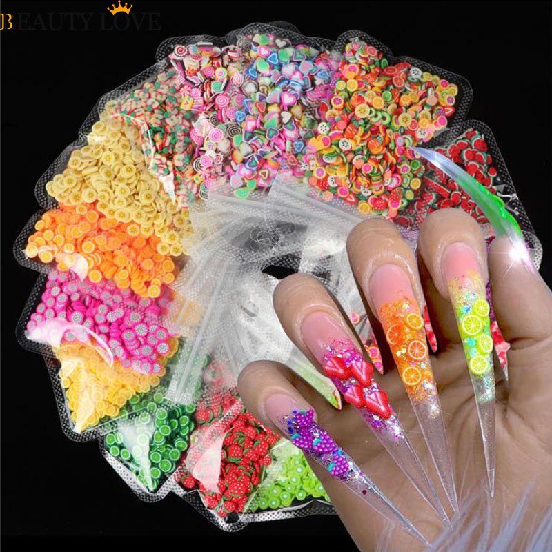 1 Túi Phụ Kiện Trang Trí Móng Nghệ Thuật Bằng Polymer Hình Trái Cây / Trái Cây 3D Nhiều Màu Sắc DIY