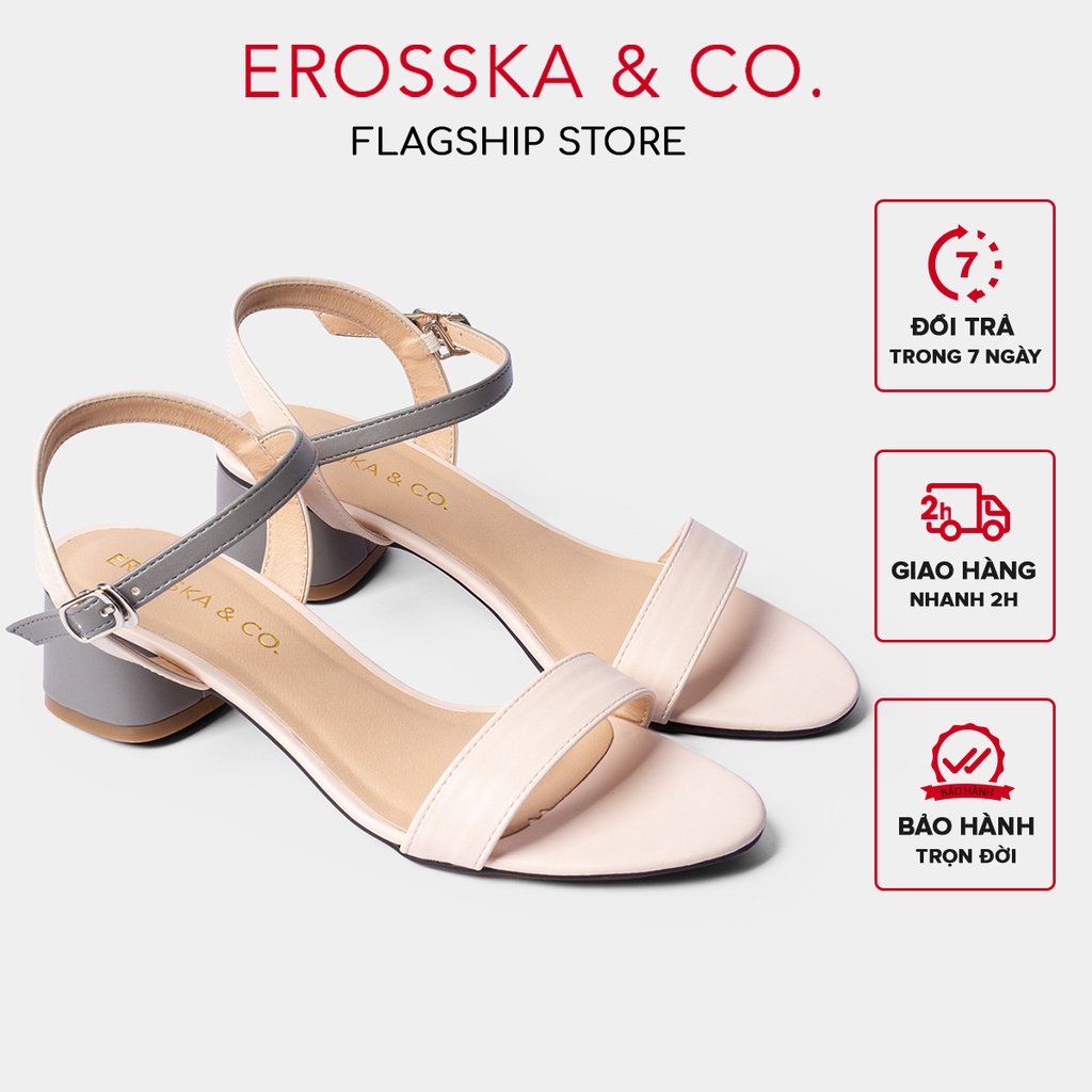Giày sandal cao gót Erosska phối dây cao 3cm màu xám phối kem EB019 - Hàng nhập khẩu