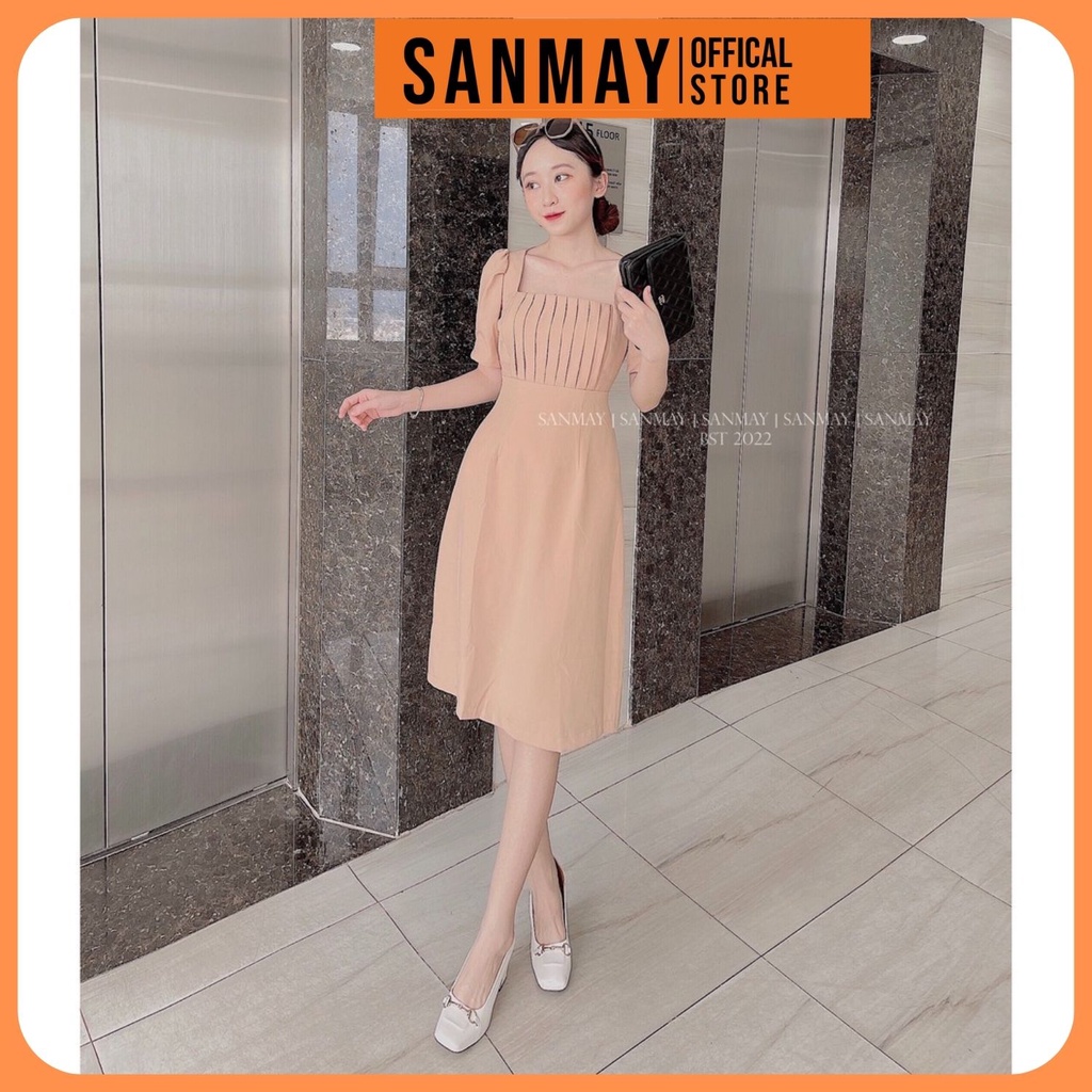 Đầm Dự Tiệc Cưới SANJOLI ,Váy Công Sở Nữ Thiết Kế Cổ Vuông Tay Phồng Dáng Suông Sang Trọng VD017 | BigBuy360 - bigbuy360.vn