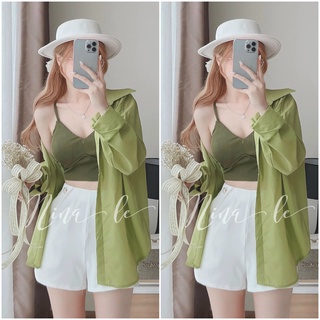 🔥[XẢ KHO]🔥Sét 3 món áo sơmi xanh kèm Bra và quần sooc ngắn xịn xò