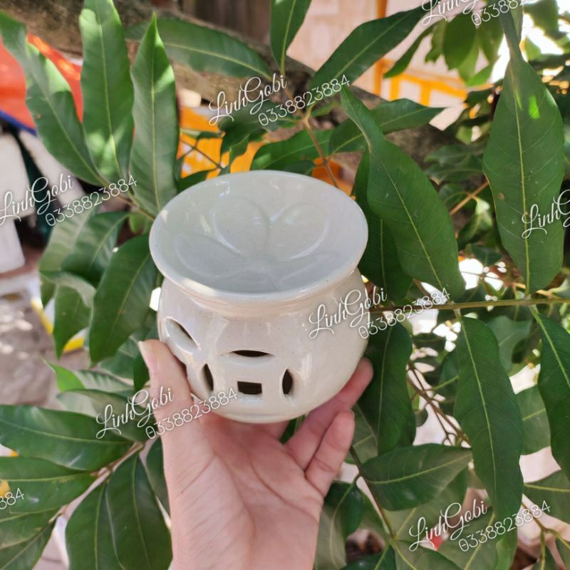 Đèn xông tinh dầu bằng nến , Men Trắng