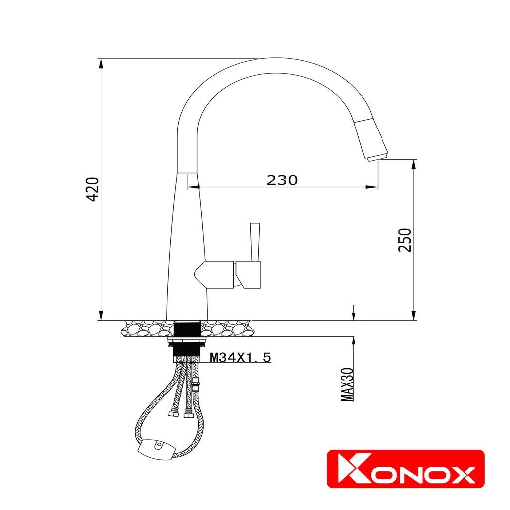 Vòi rửa bát rút dây KONOX KN1901N