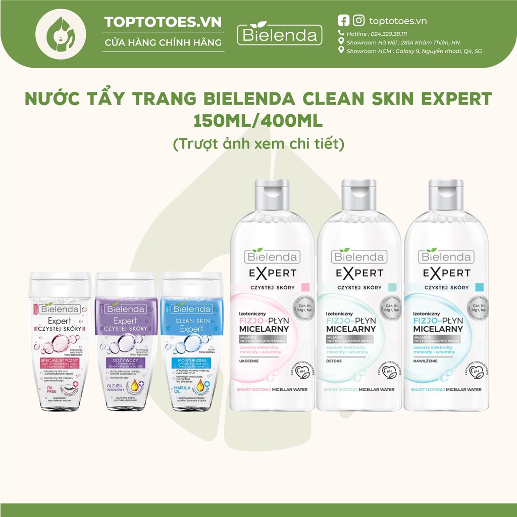 Nước tẩy trang Bielenda Clean Skin Expert làm sạch sâu cho mặt, mắt, môi 150ml/400ml