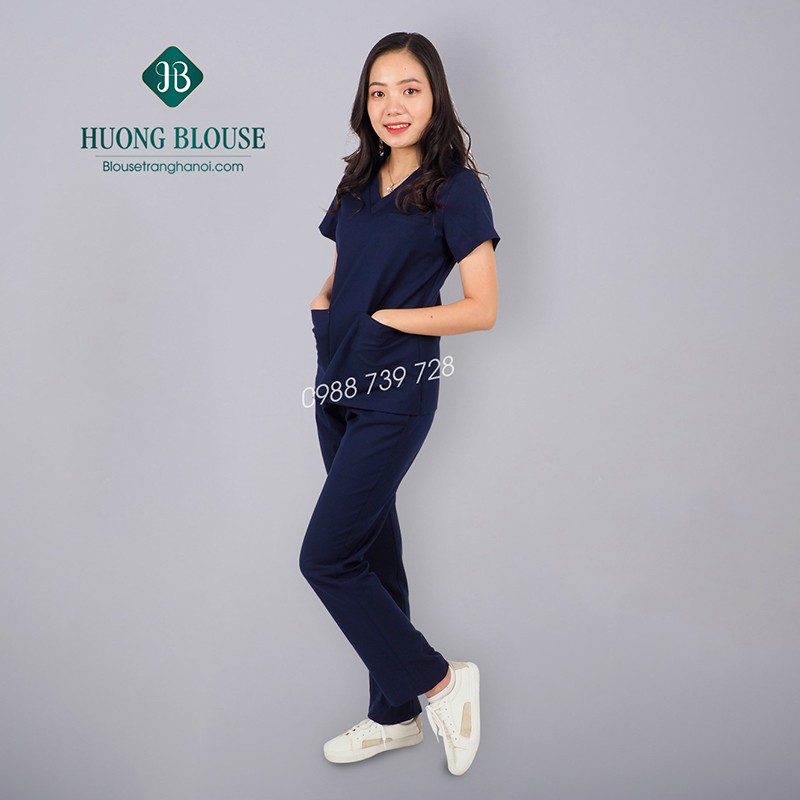 [Combo 2 bộ] Quần áo phòng mổ, bộ scrubs cho bác sĩ - Blouse trắng Hà Nội