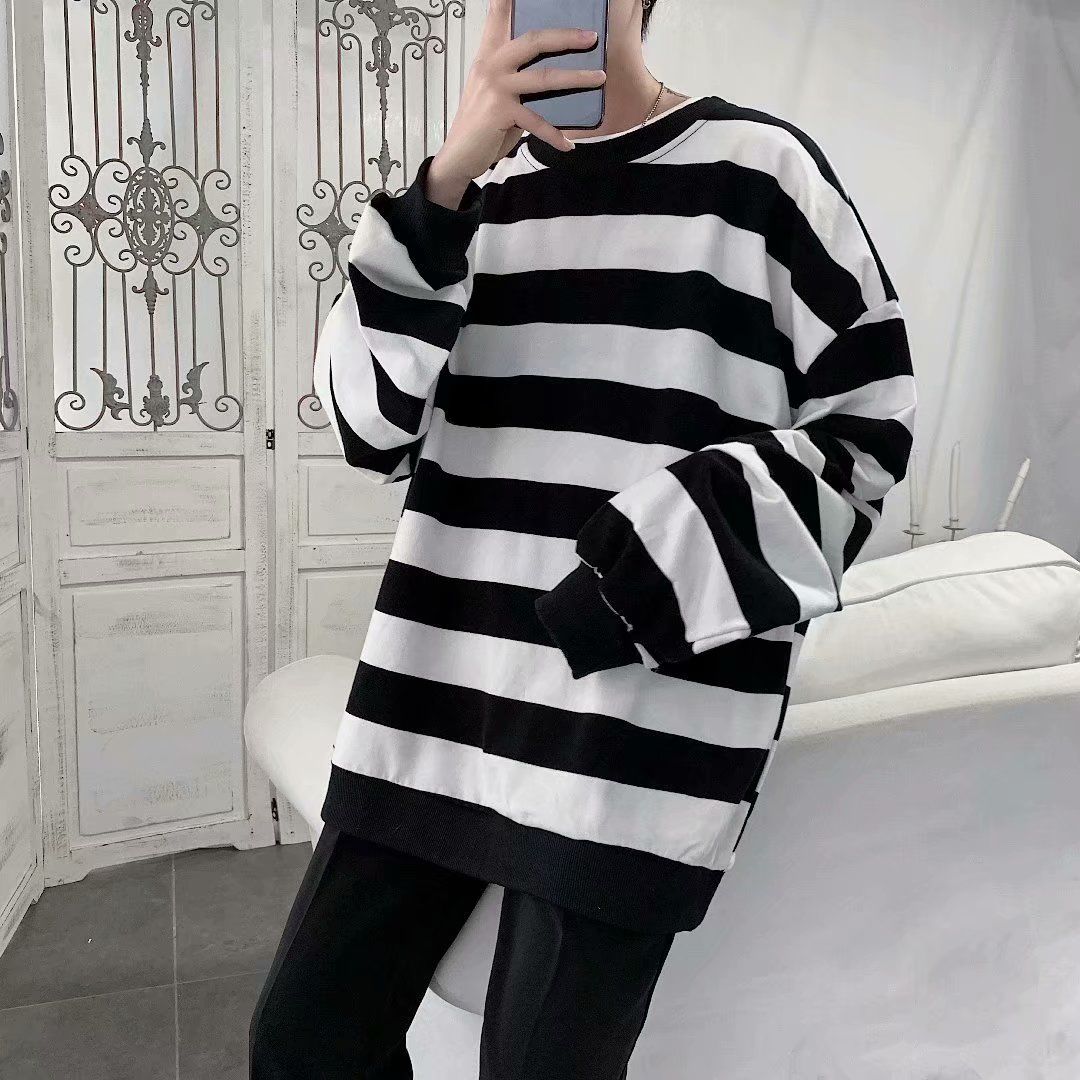 Áo Hoodie Nam Striped Sweater Men's Korean Loose Student Round Neck Thin Jacket