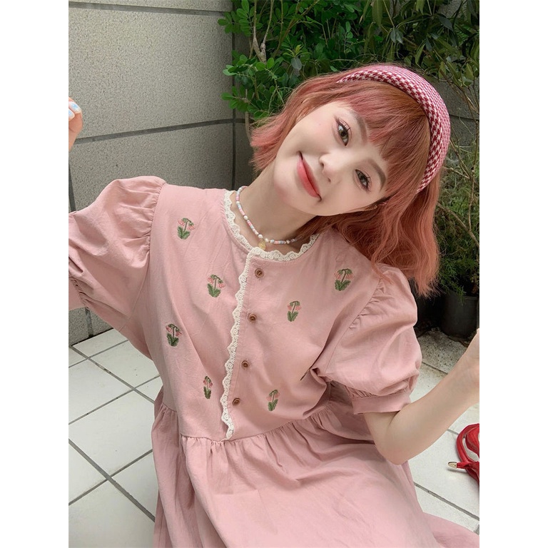 Đầm Ren Dài Ngang Eo Thêu Hoa Phong Cách Hàn Quốc Ngọt Ngào Thời Trang Mùa Hè Dành Cho Nữ