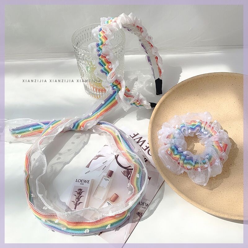 Băng Đô Phối Lưới Màu Cầu Vồng Thời Trang Cho Nữ