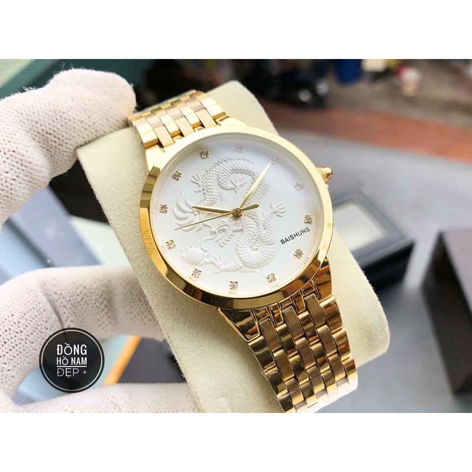 đồng hồ nam Baishuns mặt rồng dây vàng chống nước chống xước,tặng kèm vòng tì hưu | BigBuy360 - bigbuy360.vn