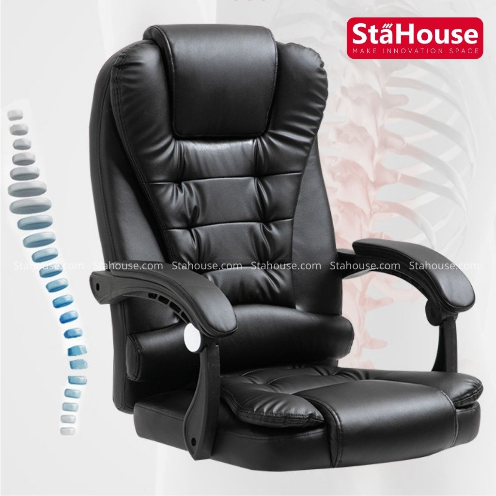 Ghế Giám Đốc Có Massage Bọc Da PU Ghế Văn Phòng Ghế Làm Việc Chân Xoay Có Gác Chân SH-MSA.01