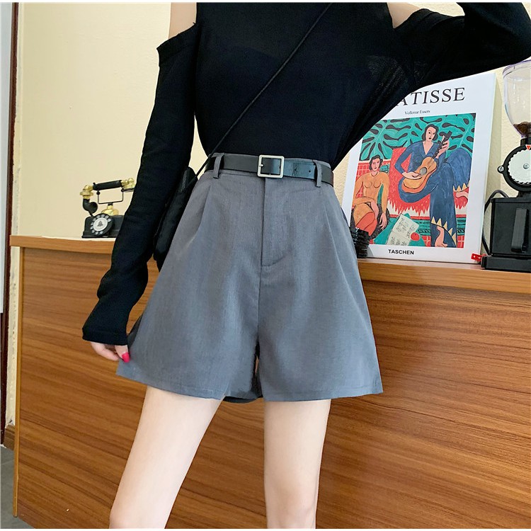 LEEVA - Quần short kèm belt/ Short tây nữ cạp cao ống suông + Tặng kèm thắt lưng S011