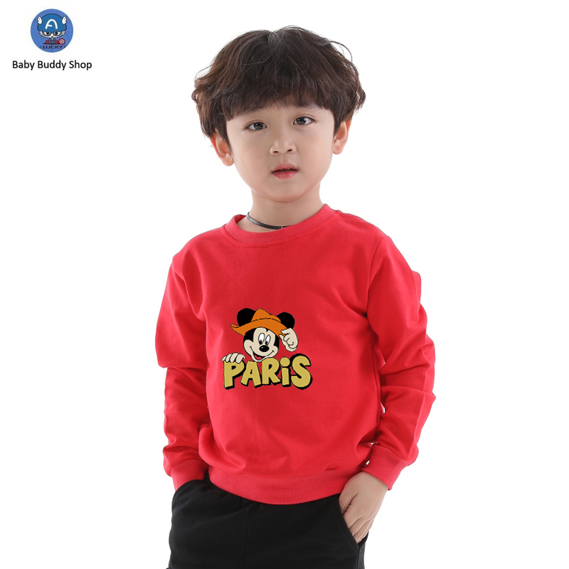 Áo Sweater Tay Dài In Hình Chuột Mickey Có 10 Màu Cho Bé