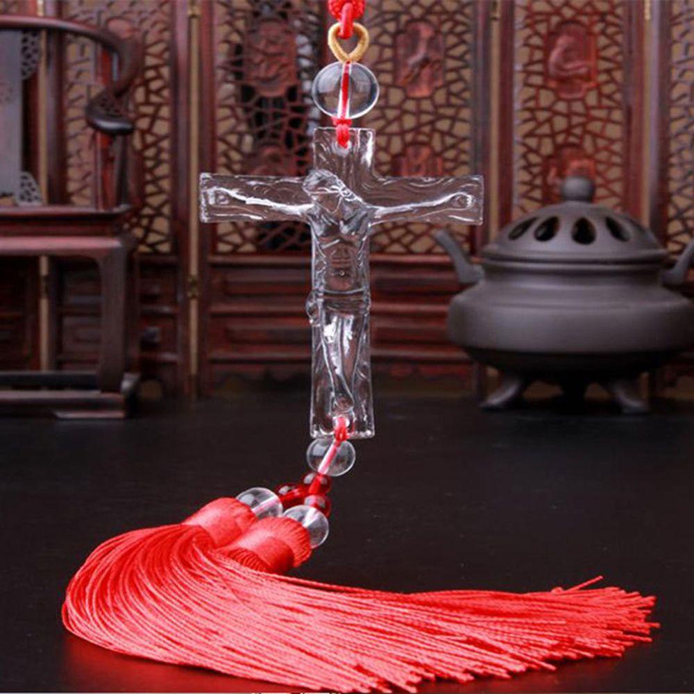 Vanes1 Phụ Kiện Trang Trí Nội Thất Phong Thủy Hình Chữ Thập Phối Tua Rua Nghệ Thuật|Tượng Chúa Jesus Trang Trí Xe Hơi