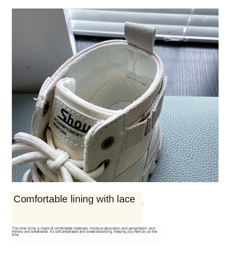 Giày Bốt Martin Cổ Cao Đế Dày Lót Cotton Mẫu Mới 2023 Thời Trang Cho Nữ