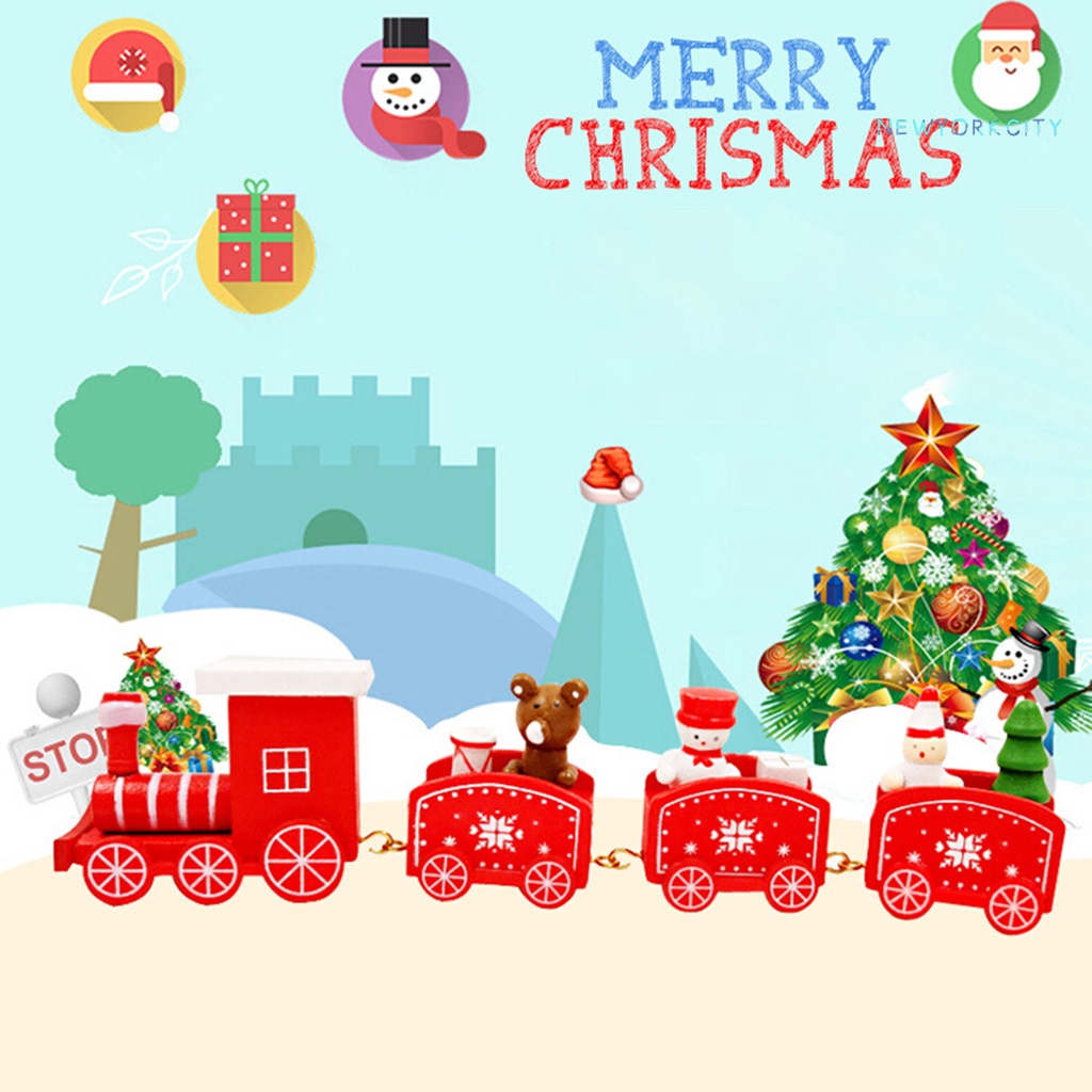 Mô Hình Tàu Lửa / Cây Thông / Gấu Tuyết Bằng Gỗ Sáng Tạo Dành Cho Bé