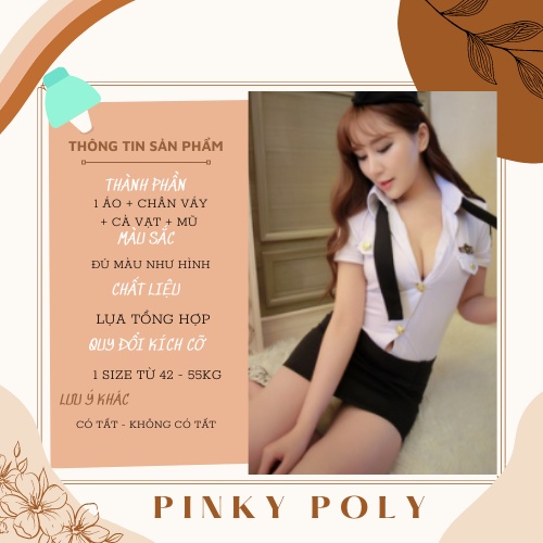 Set Cosplay Tiếp Viên Hàng Không Sexy Quyến Rũ (Mũ + Cà Vạt) - Váy Ngủ Đồng Phục PinkyPoly CP09 | BigBuy360 - bigbuy360.vn