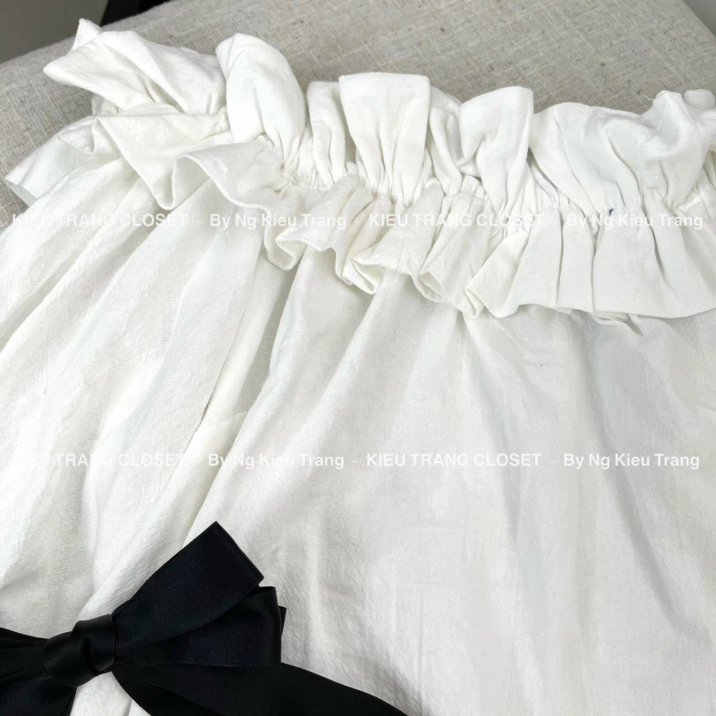 [ V03] Đầm⚡Bán Lỗ⚡váy trễ vai chun tay lửng màu trắng kiểu công chúa ulzzang obiking | BigBuy360 - bigbuy360.vn