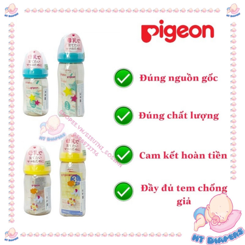 Bình Sữa Pigeon Cổ Rộng NỘI ĐỊA THÁI PPSU PLUS 160ml/240ml - Có Tem Chống Giả