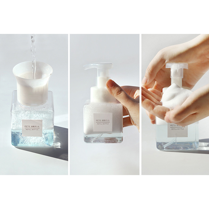 Bình Nhựa Rỗng Dạng Nhấn Đựng Xà Phòng/Dầu Gội Đầu Hình Vuông 250/450/650ml