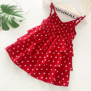 Váy đỏ chấm bi 3 tầng cho bé hàng QC