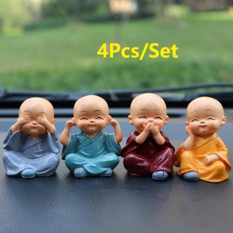Set 4 Tượng Chú Tiểu Mini Dễ Thương Trang Trí Xe Hơi