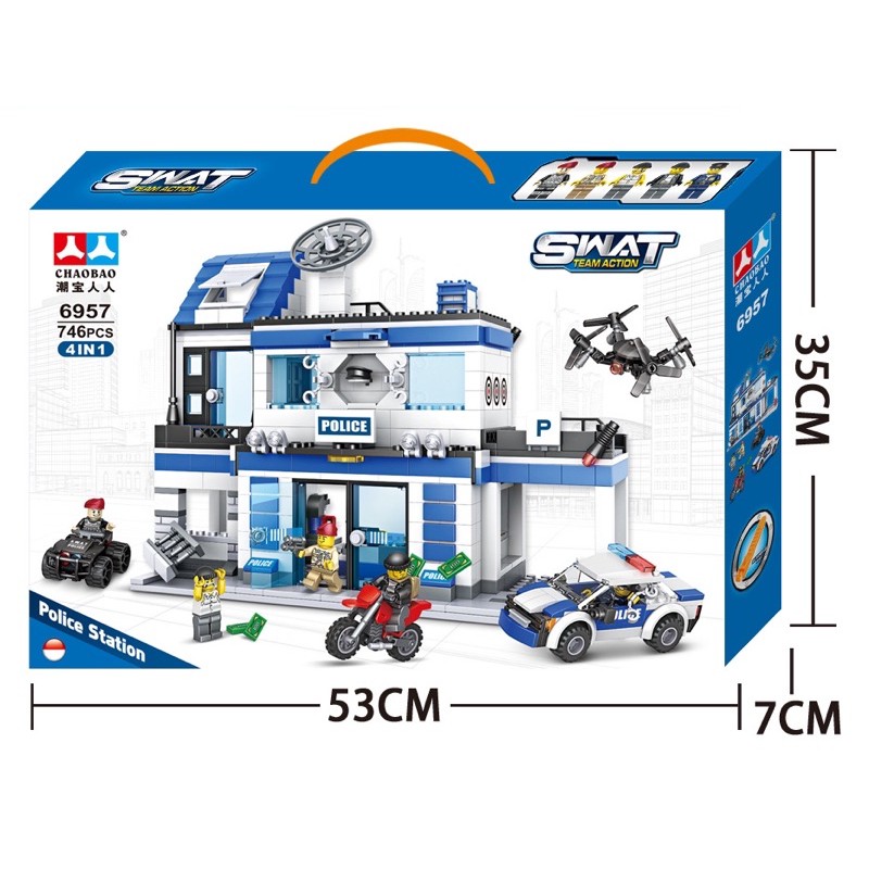 Lego con trai đồ chơi lắp ráp ngôi nhà, xe cảnh sát 746 miếng ghép -đồ chơi xếp hình