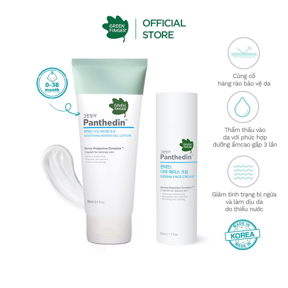 Combo 2 Gel Dưỡng Ẩm Và Kem Dưỡng Da Mặt Cho Bé Greenfinger Panthedin Soothing Water Gel Lotion 150ml + Face Cream 50ML