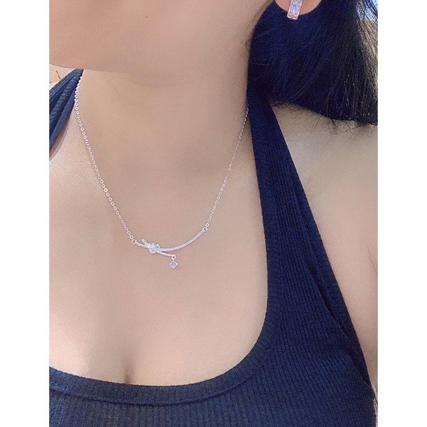 Dây Chuyền Bạc Ta Cao Cấp CaoBac Silver Tim Vắt Chéo Sợi Đá Sợi Trơn Ô Đá Rơi Nhẹ Nhàng, Thanh Lịch Cho Bạn Gái