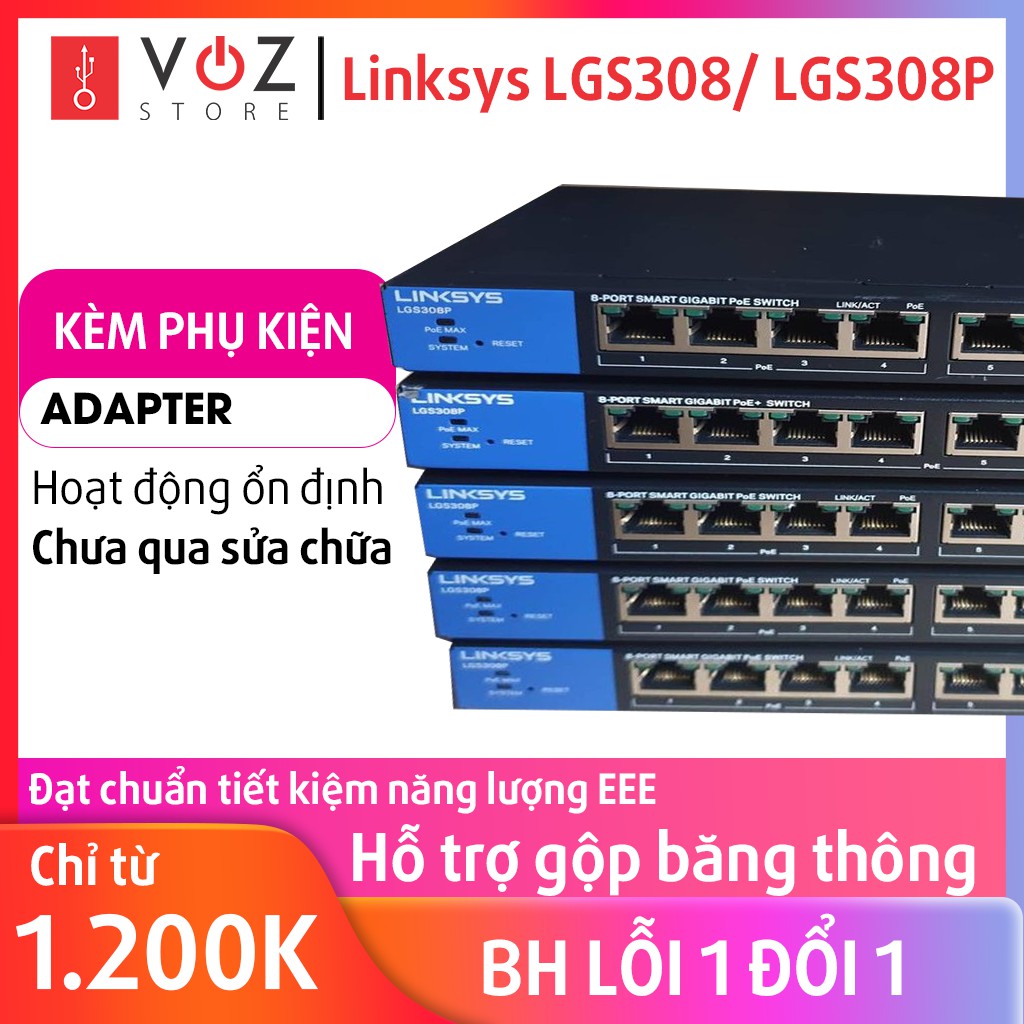 Bộ chia mạng Linksys LGS308/ LGS308P -Smart Gigabit Switch - Switch 1Gbps