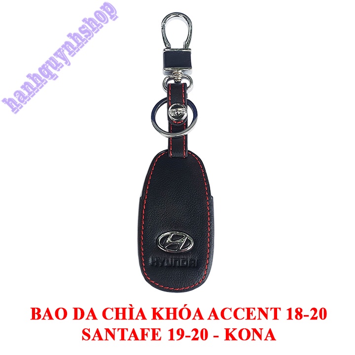 Bao da chìa khóa Hyundai Accent 2018-2020, Santafe 2019-2020, KONA màu đen chỉ đỏ tặng kèm móc