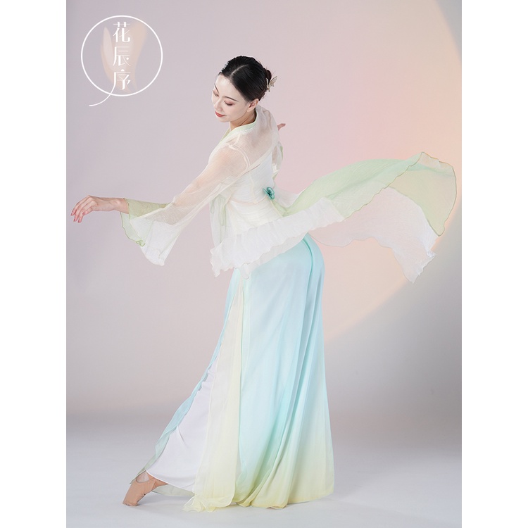 Bộ Trang Phục Biểu Diễn Múa Tay Dài Phối Lưới Phong Cách Trung Hoa Cổ Điển
