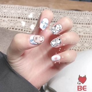 YADORNOS Bộ 24 móng tay giả màu lì họa tiết Snoopy hoạt hình có keo dán dành cho trang trí móng tay nghệ thuật