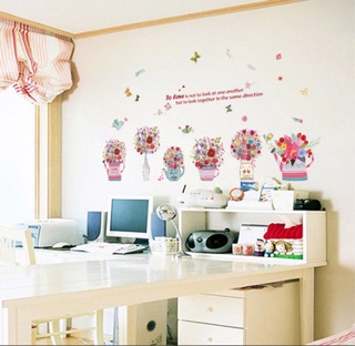 Decal dán tường chậu hoa mới