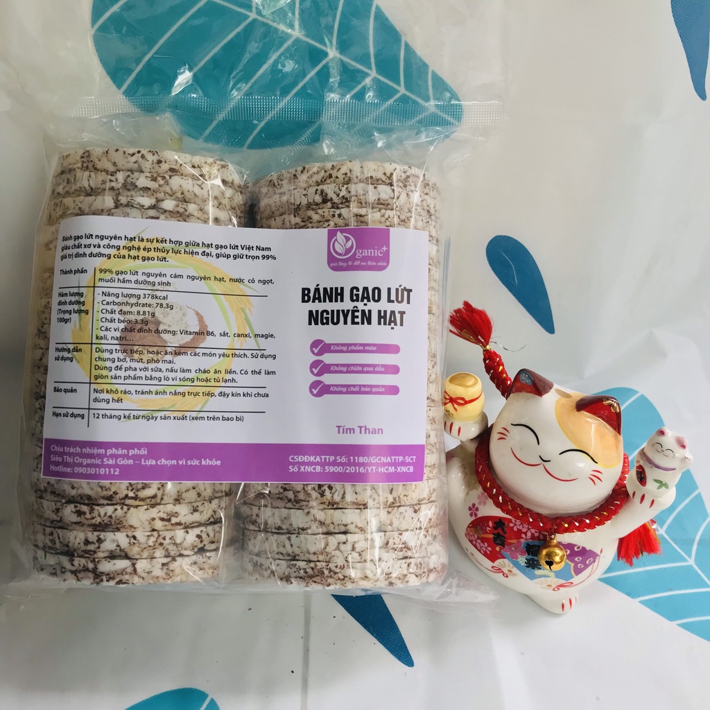 Bánh gạo lứt nguyên hạt, bánh thực dưỡng eatclean nguyên cám không chiên (vị tím than, huyết rồng, yến mạch)