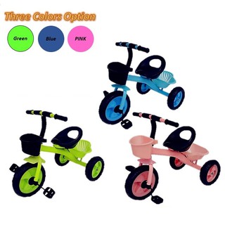 Xe đạp ba bánh trẻ em thiết kế đơn giản với giỏ phía trước và phía sau