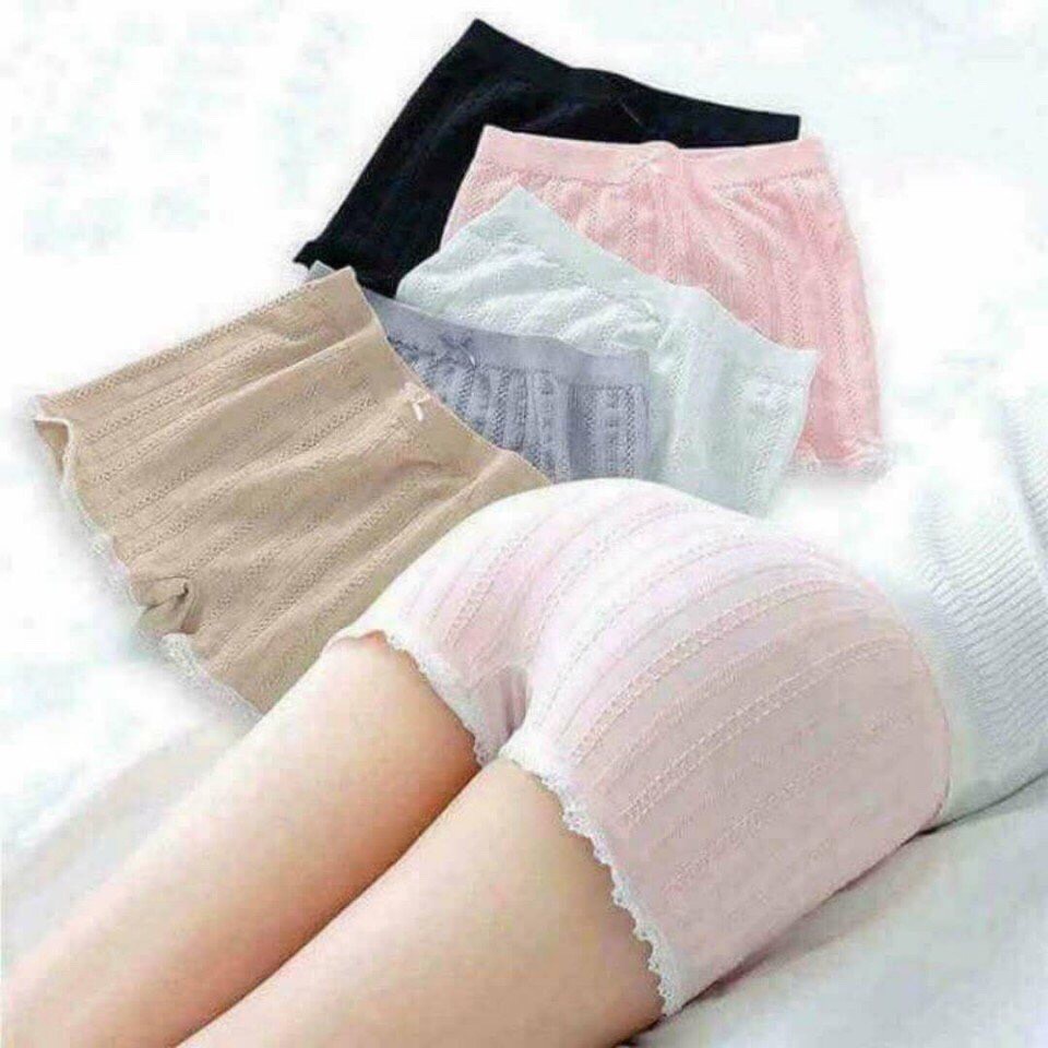 Quần Đùi Ngủ Nữ Mặc Trong Váy Cotton Gân Tăm Viền Ren Co Dãn 4 Chiều 60kg Cũng Vừa 398