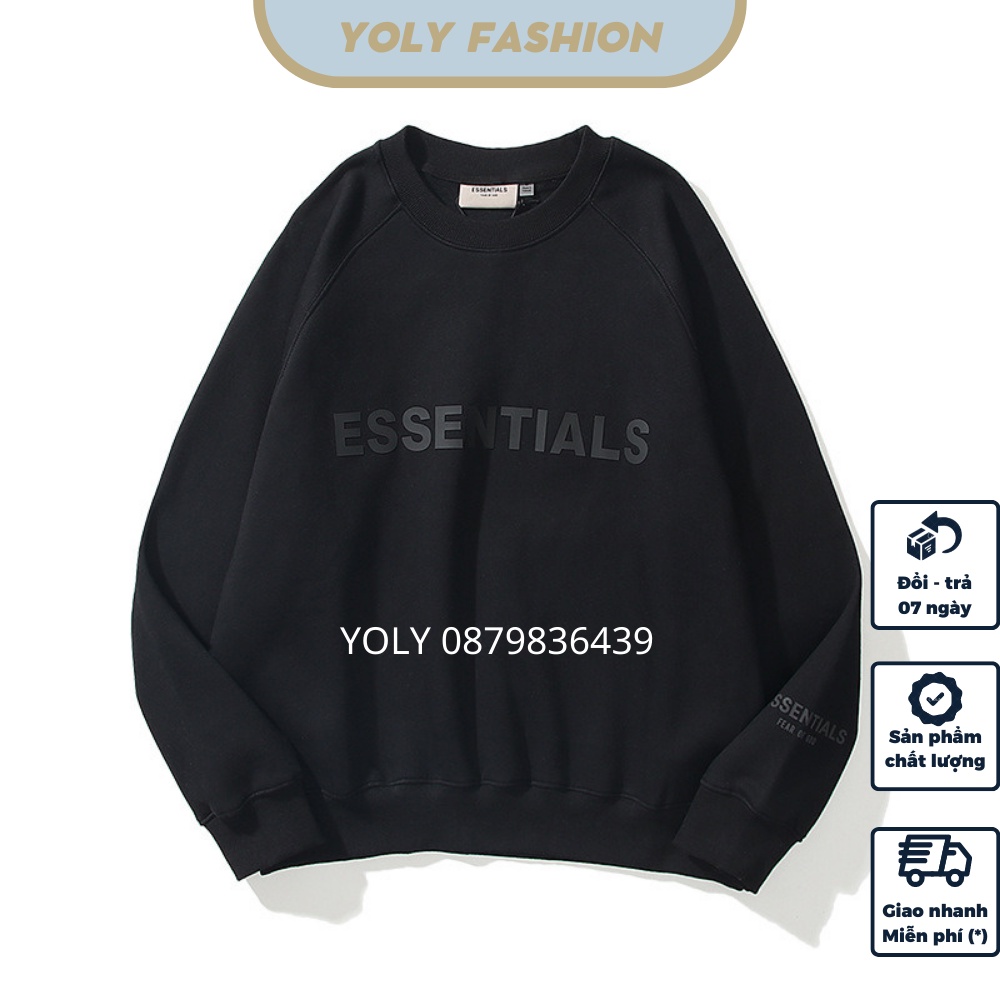 Áo sweater nỉ bông tay bồng, Áo sweater ESSENTIALS phong cách Hàn Quốc