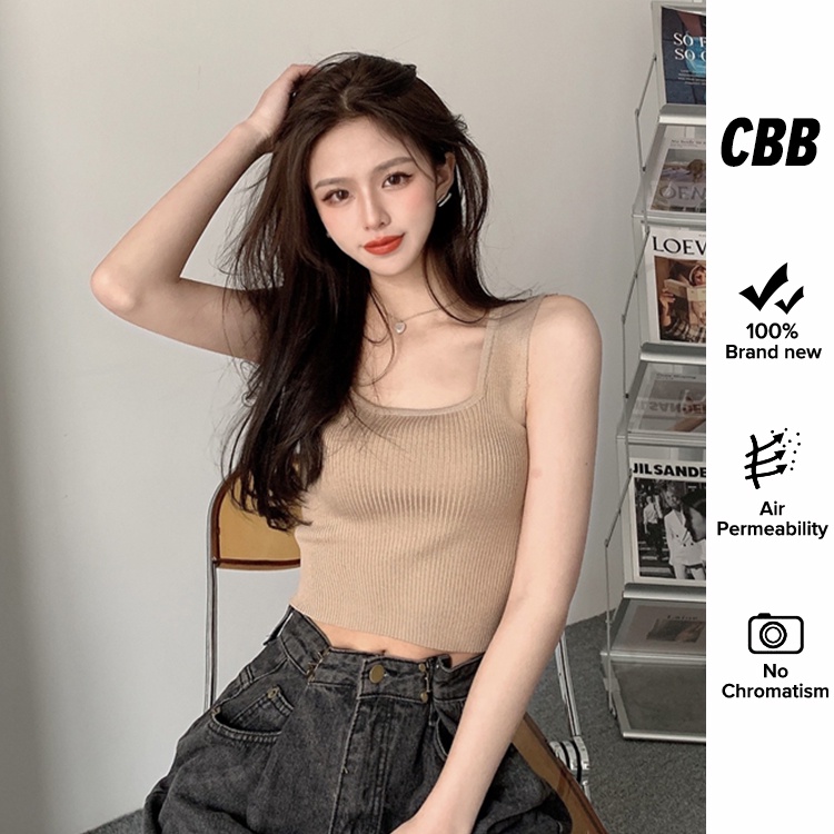 Porozi  Áo croptop  dệt kim không tay dáng ôm phong cách Hàn Quốc