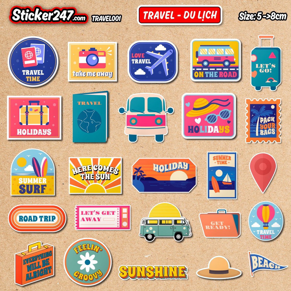 Sticker Du Lịch Travel 𝑭𝒓𝒆𝒆𝒔𝒉𝒊𝒑 chống nước, sticker dán laptop, điện thoại, đàn, mũ bảo hiểm, vali - TRA04