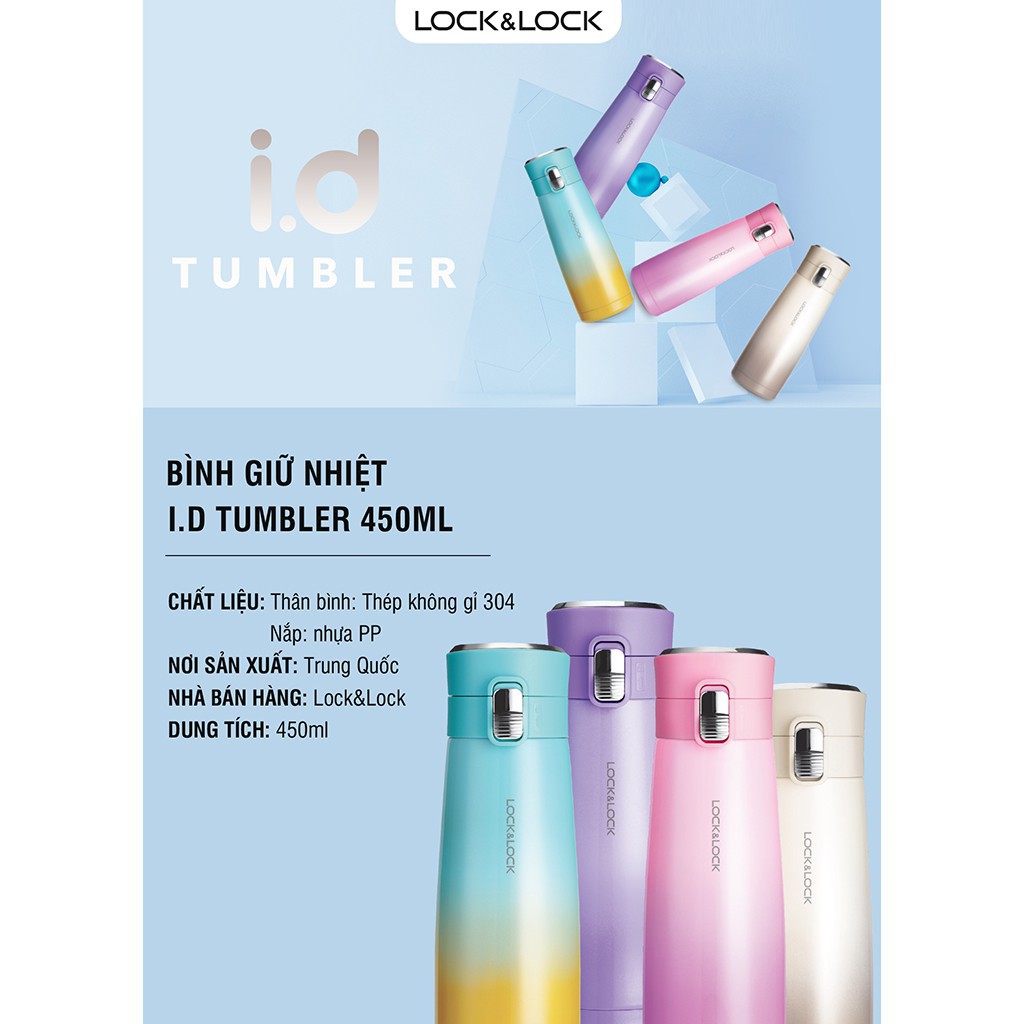 Bình Giữ Nhiệt Holiday Sunset I.d Tumbler Lock&amp;Lock 450ml, sẵn 2 màu xanh và trắng