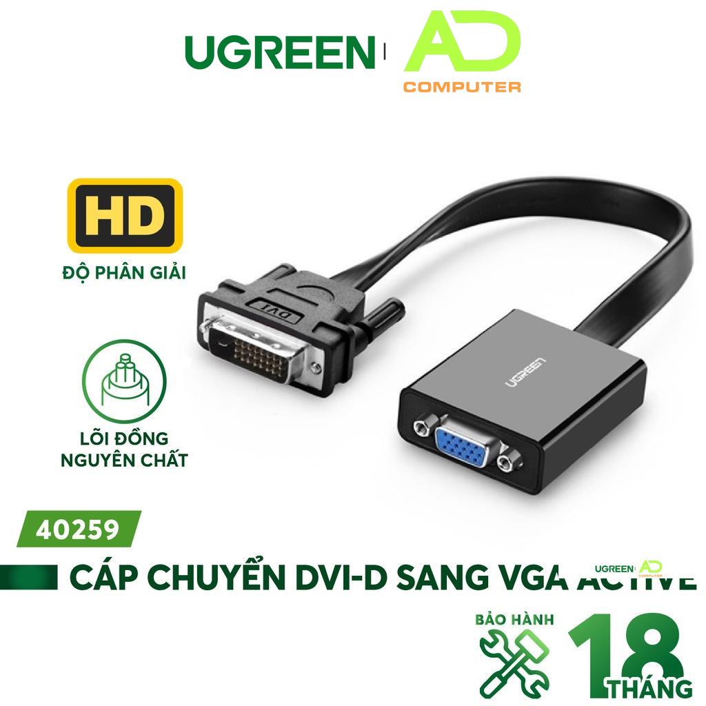 Cáp chuyển tín hiệu DVI-D sang VGA ACTIVE- dài 20CM - UGREEN 40259 (đen) - Hàng phân phối chính hãng - Bảo hành 18 tháng