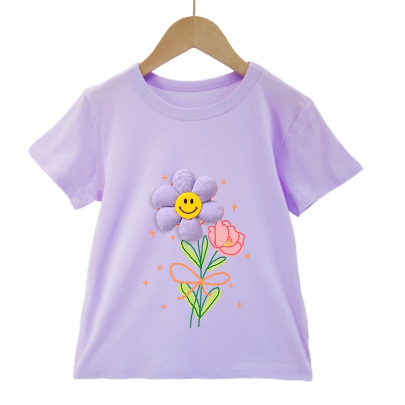 Áo Thun Cotton Mỏng Mềm In Họa Tiết Hoa Mặt Cười 3D Thời Trang 2022 Cho Bé Gái