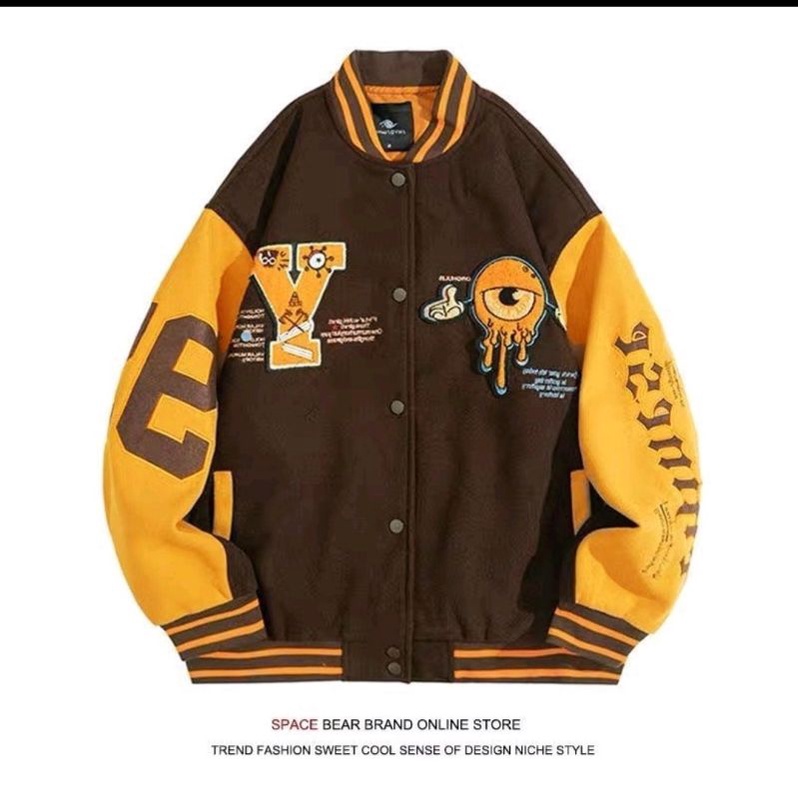 Áo Khoác Bomber,Áo Khoác Nỉ Bóng Chày Thêu Varsity Form Rộng Phong Cách Đường Phố- Super Fashion P