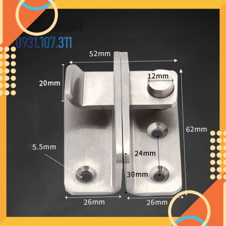 Chốt khóa cửa, then cửa bằng thép không gỉ K01 chắc chắn dày 3.5mm