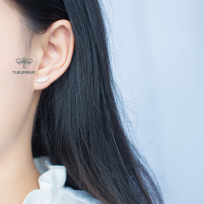 Khuyên tai bạc nữ TLEE lông vũ basic cá tính TleeJewelry B0194