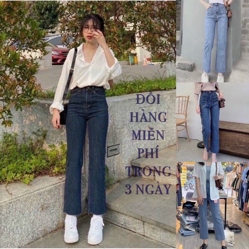 Quần jeans nữ, suông rộng, ống đứng giãn xịn cạp cao