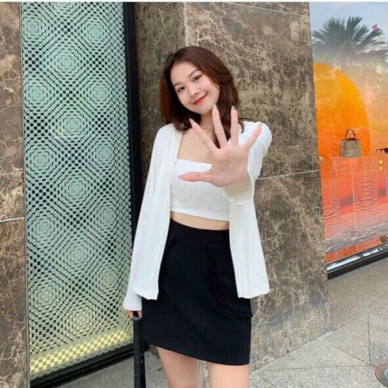 Áo Khoác Cardigan Dài Tay Dễ Thương Học Sinh/ Áo Len Dài Tay 2 Màu Đen, Trắng Basic