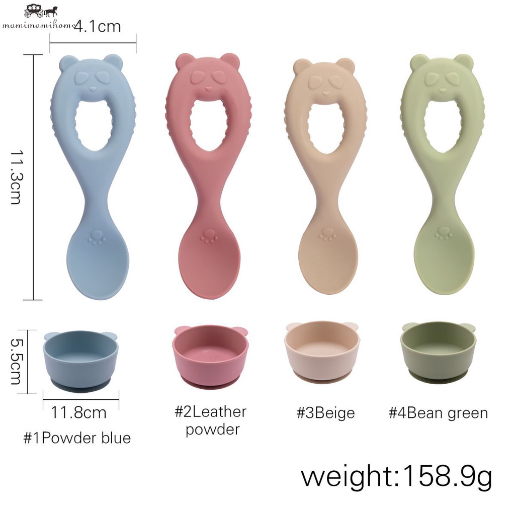 1Set  bộ đồ ăn MAMIMAMIHOME gồm muỗng và bát giữ nhiệt hình gấu trúc không chứa BPA cho trẻ em