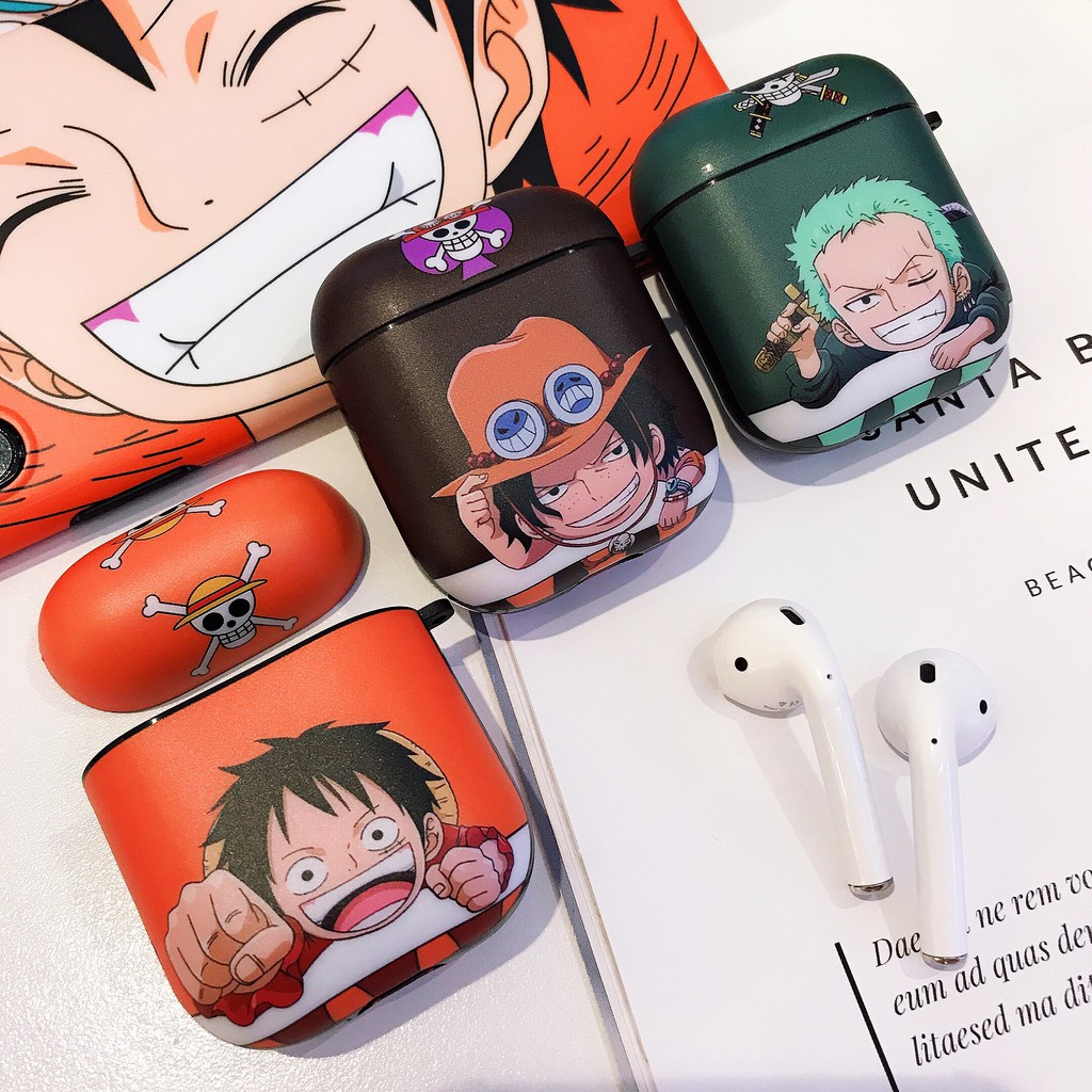 Vỏ Bảo Vệ Hộp Sạc Tai Nghe Airpods 1 / 2 Bằng Tpu Mềm Hình One Piece Luffy Zoro Ace Kèm Móc Treo