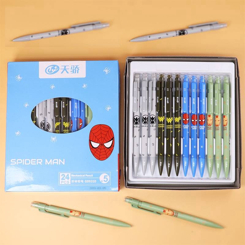 Bộ bút chì máy 4 màu khác nhau hình siêu nhân đầu 0,5mm và 0,7mm