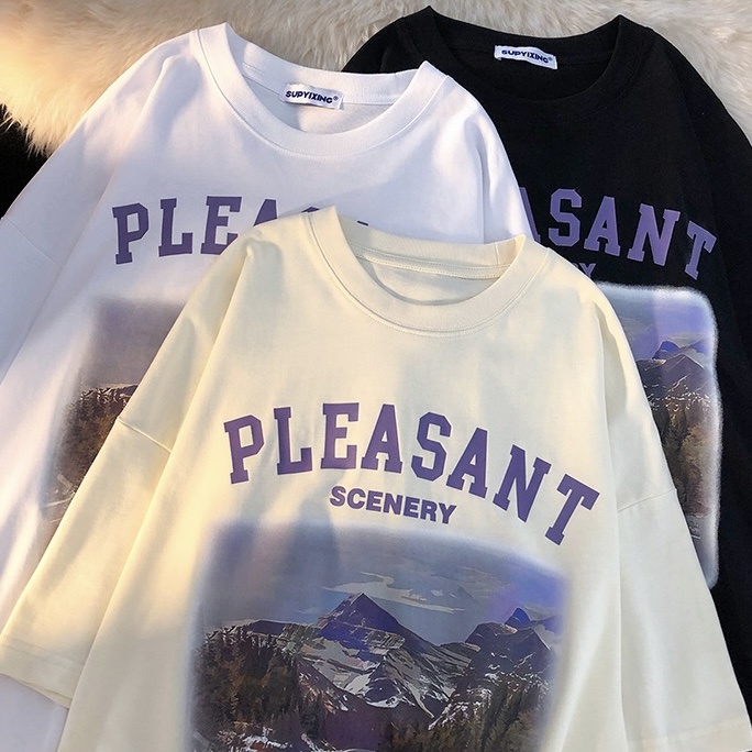 Áo thun tay lỡ form rộng PLEASANT 100% cotton unisex nam nữ (Ảnh thật/Có sẵn)